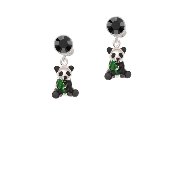 Enamel Sitting Panda Crystal Clip On Earrings Image 3