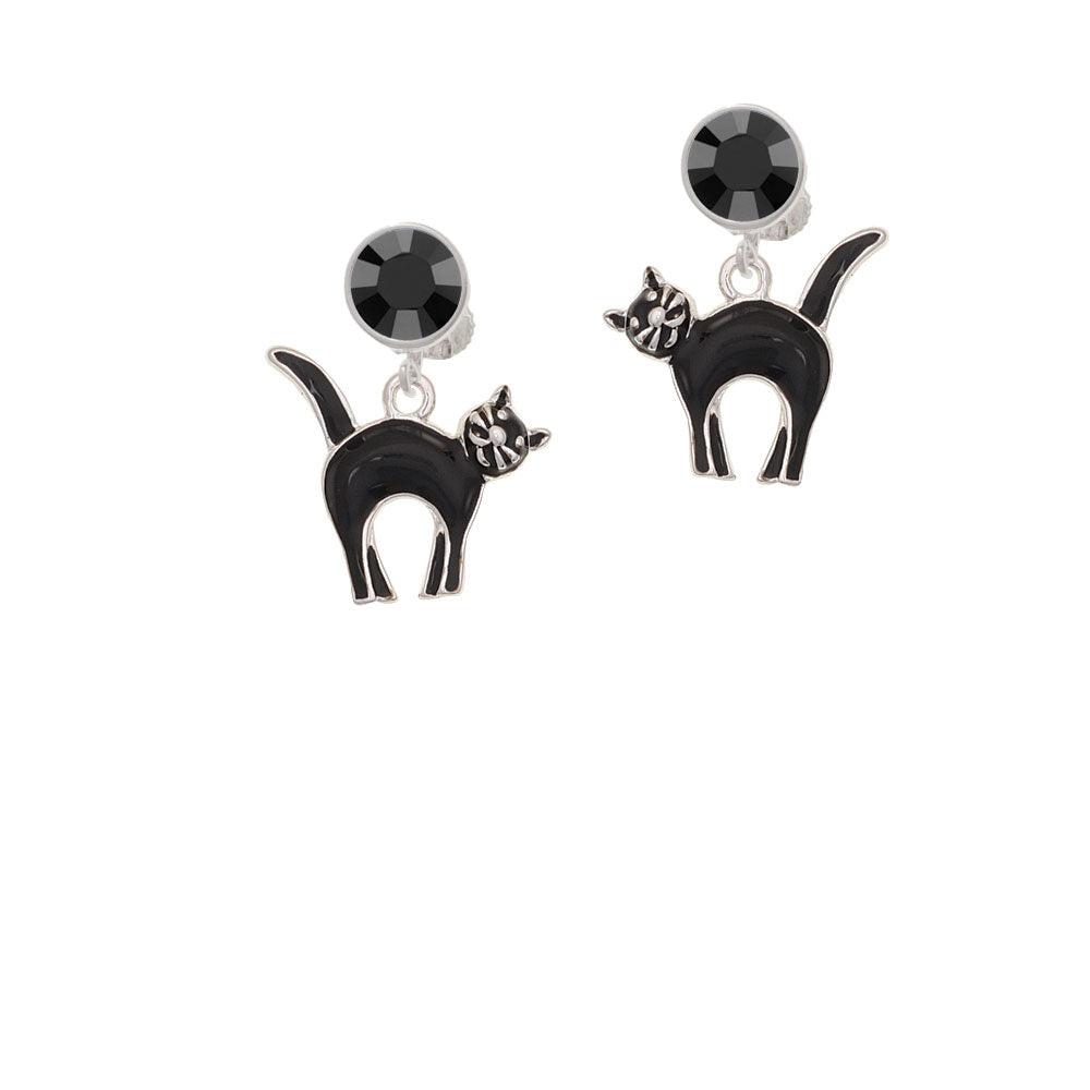 Black Standing Cat Crystal Clip On Earrings Image 3