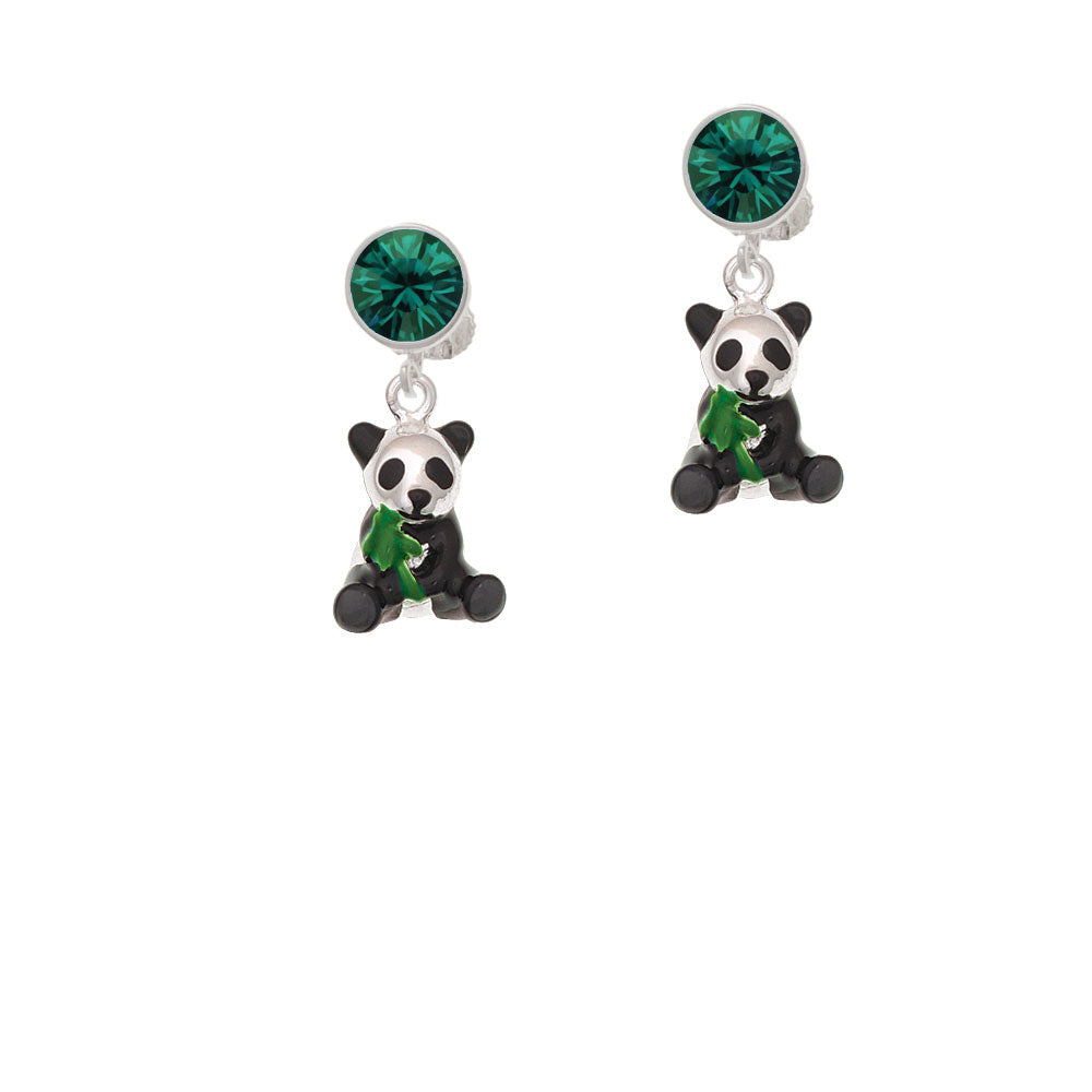 Enamel Sitting Panda Crystal Clip On Earrings Image 6