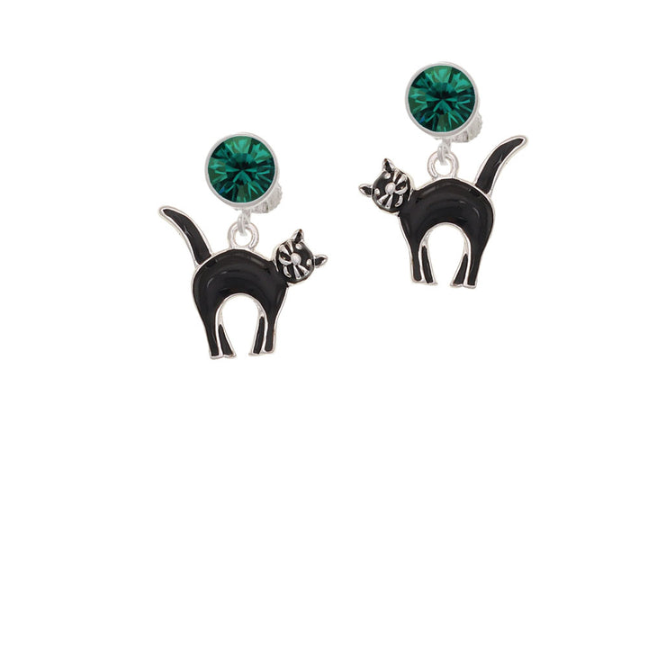 Black Standing Cat Crystal Clip On Earrings Image 6