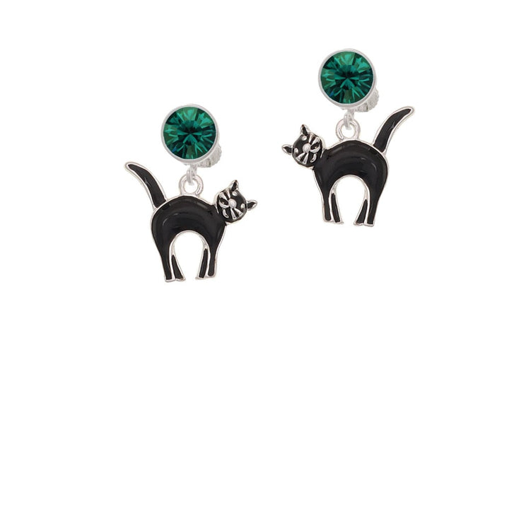 Black Standing Cat Crystal Clip On Earrings Image 1