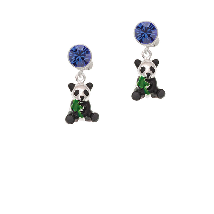 Enamel Sitting Panda Crystal Clip On Earrings Image 7