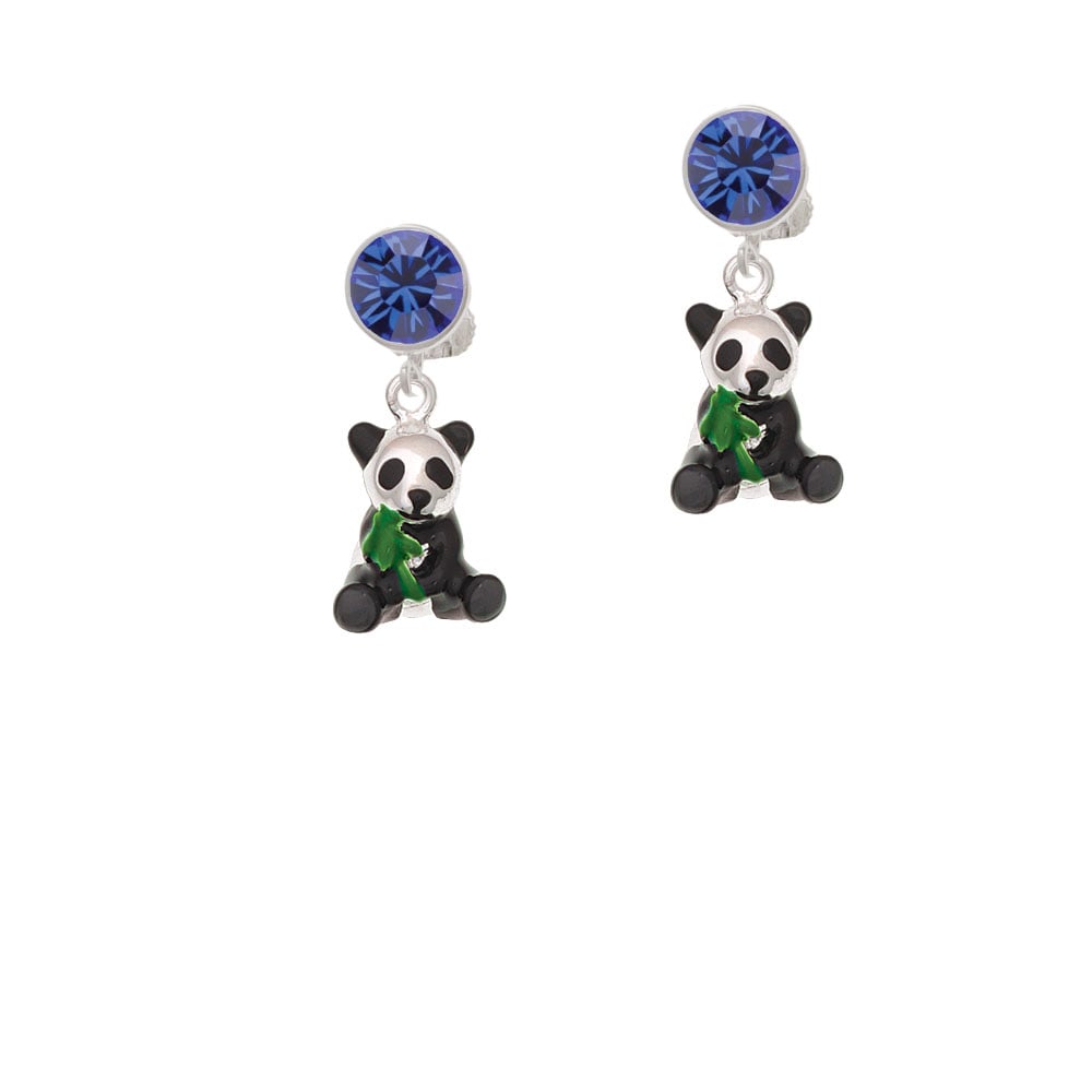 Enamel Sitting Panda Crystal Clip On Earrings Image 1