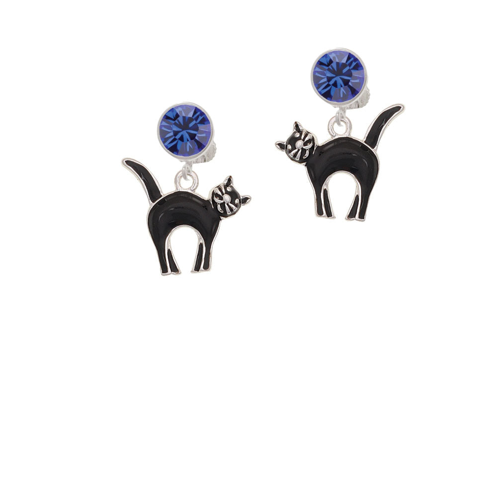 Black Standing Cat Crystal Clip On Earrings Image 7