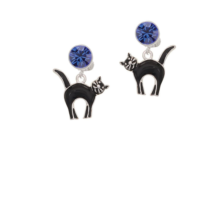 Black Standing Cat Crystal Clip On Earrings Image 1