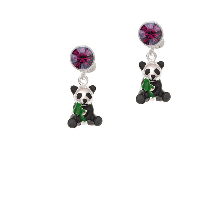 Enamel Sitting Panda Crystal Clip On Earrings Image 8