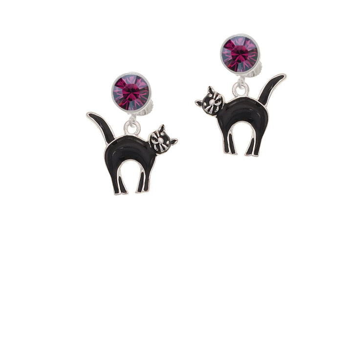 Black Standing Cat Crystal Clip On Earrings Image 8