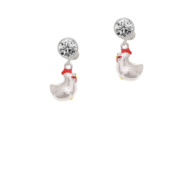 Chicken 3-D Crystal Clip On Earrings Image 1