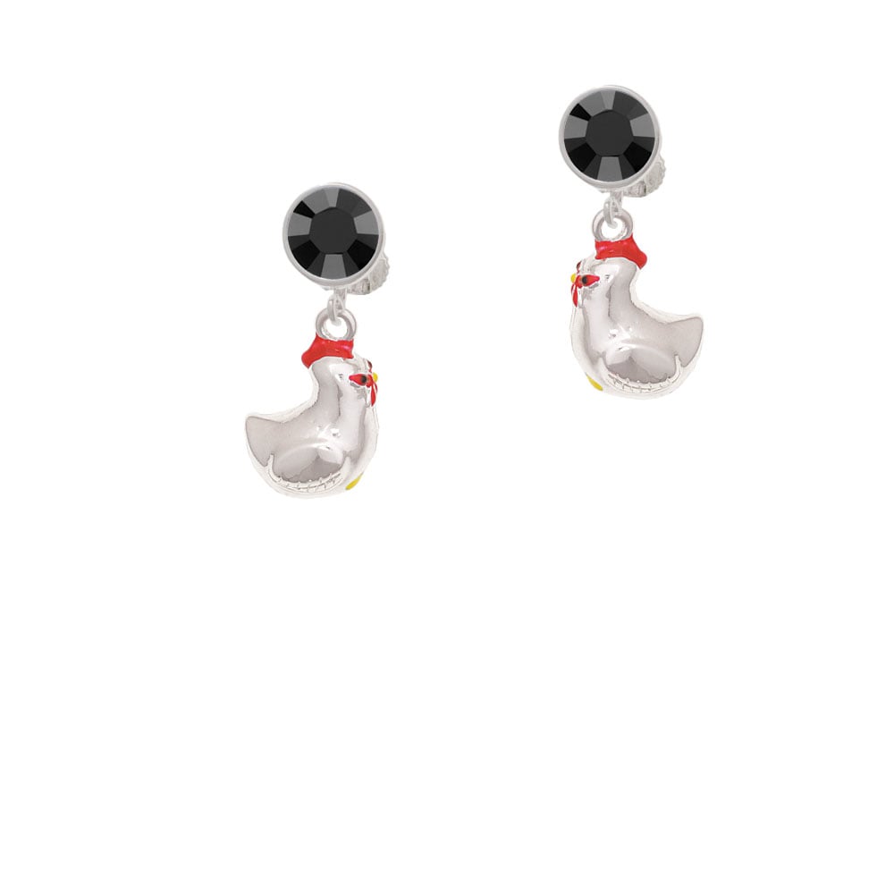 Chicken 3-D Crystal Clip On Earrings Image 3