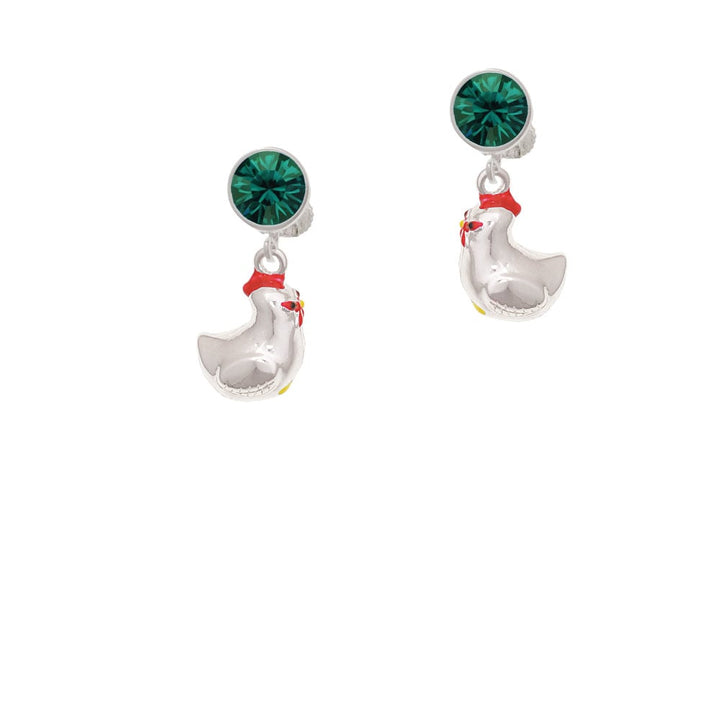 Chicken 3-D Crystal Clip On Earrings Image 1