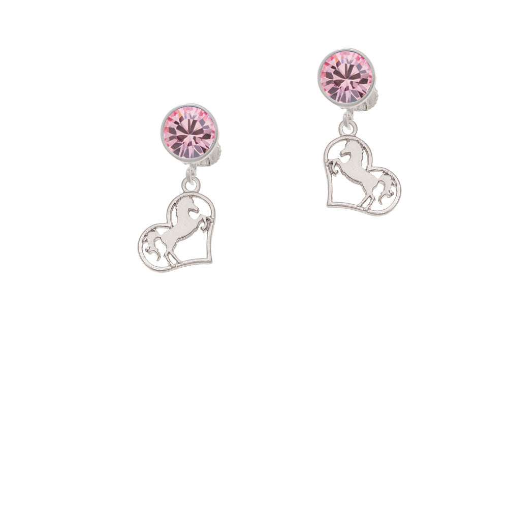 Stallion Silhouette Heart Crystal Clip On Earrings Image 4