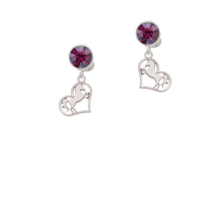 Stallion Silhouette Heart Crystal Clip On Earrings Image 8