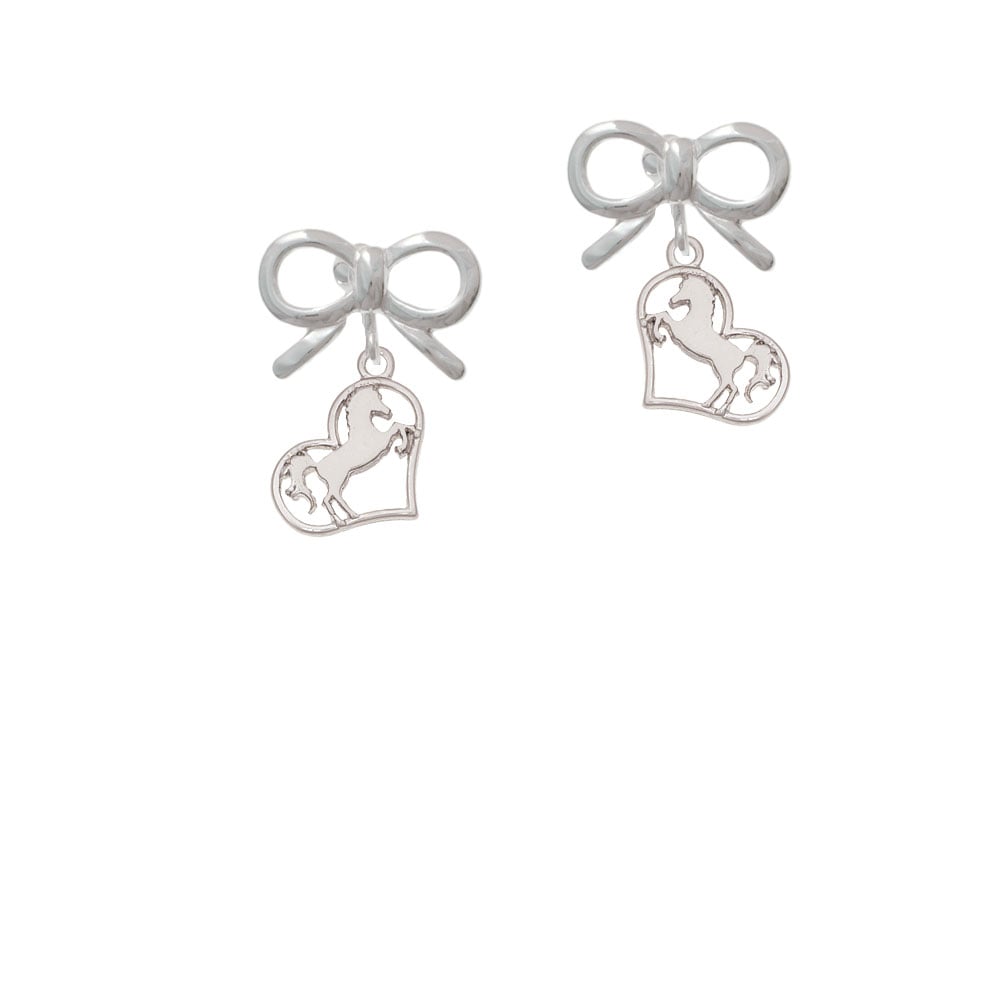 Stallion Silhouette Heart Crystal Clip On Earrings Image 9