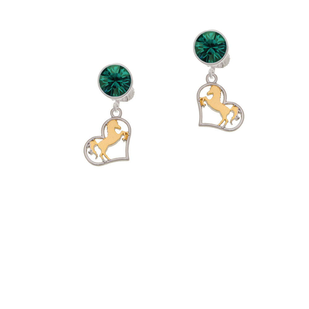 Two Tone Stallion Silhouette Heart Crystal Clip On Earrings Image 6