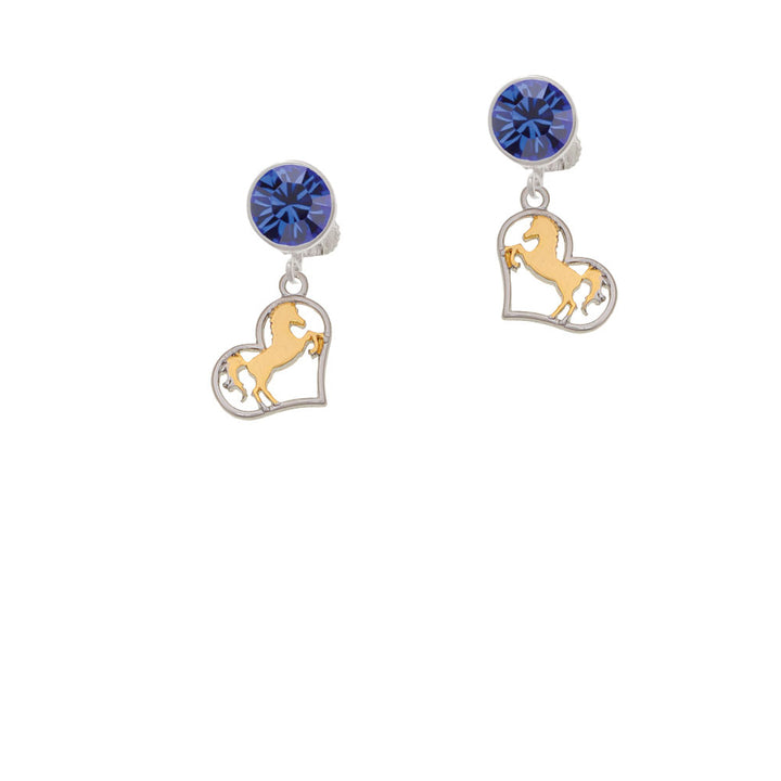 Two Tone Stallion Silhouette Heart Crystal Clip On Earrings Image 7