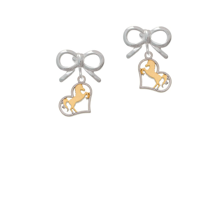 Two Tone Stallion Silhouette Heart Crystal Clip On Earrings Image 9