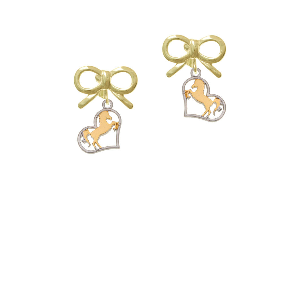 Two Tone Stallion Silhouette Heart Crystal Clip On Earrings Image 10