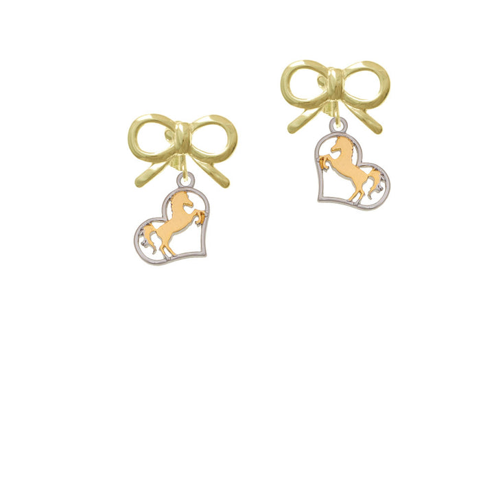 Two Tone Stallion Silhouette Heart Crystal Clip On Earrings Image 10