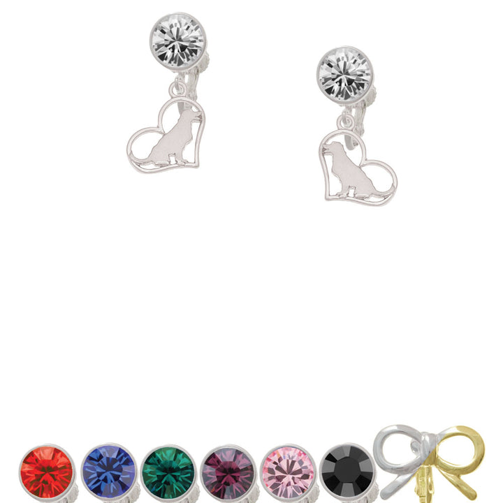 Labrador Silhouette Heart Crystal Clip On Earrings Image 1