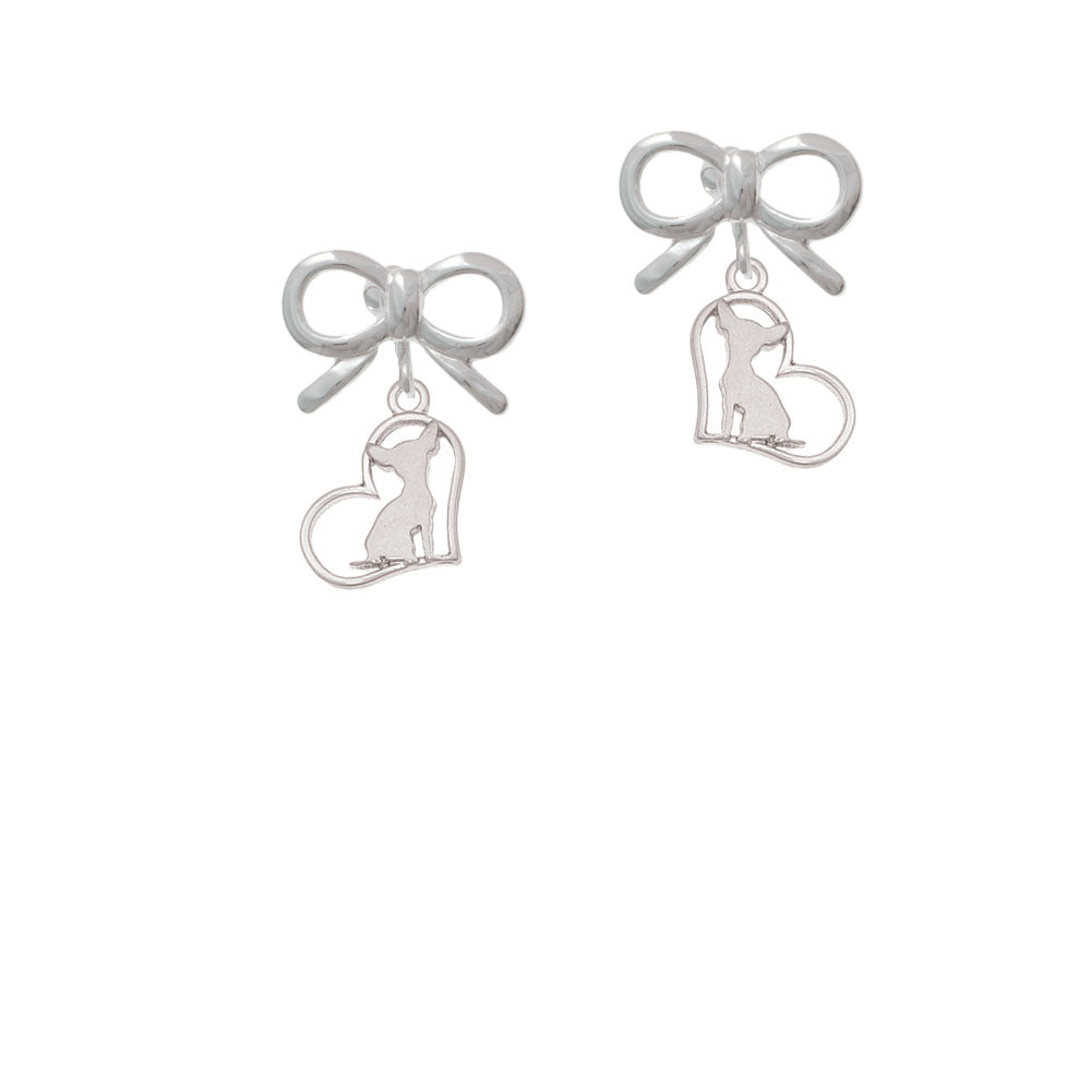 Chihuahua Silhouette Heart Crystal Clip On Earrings Image 9