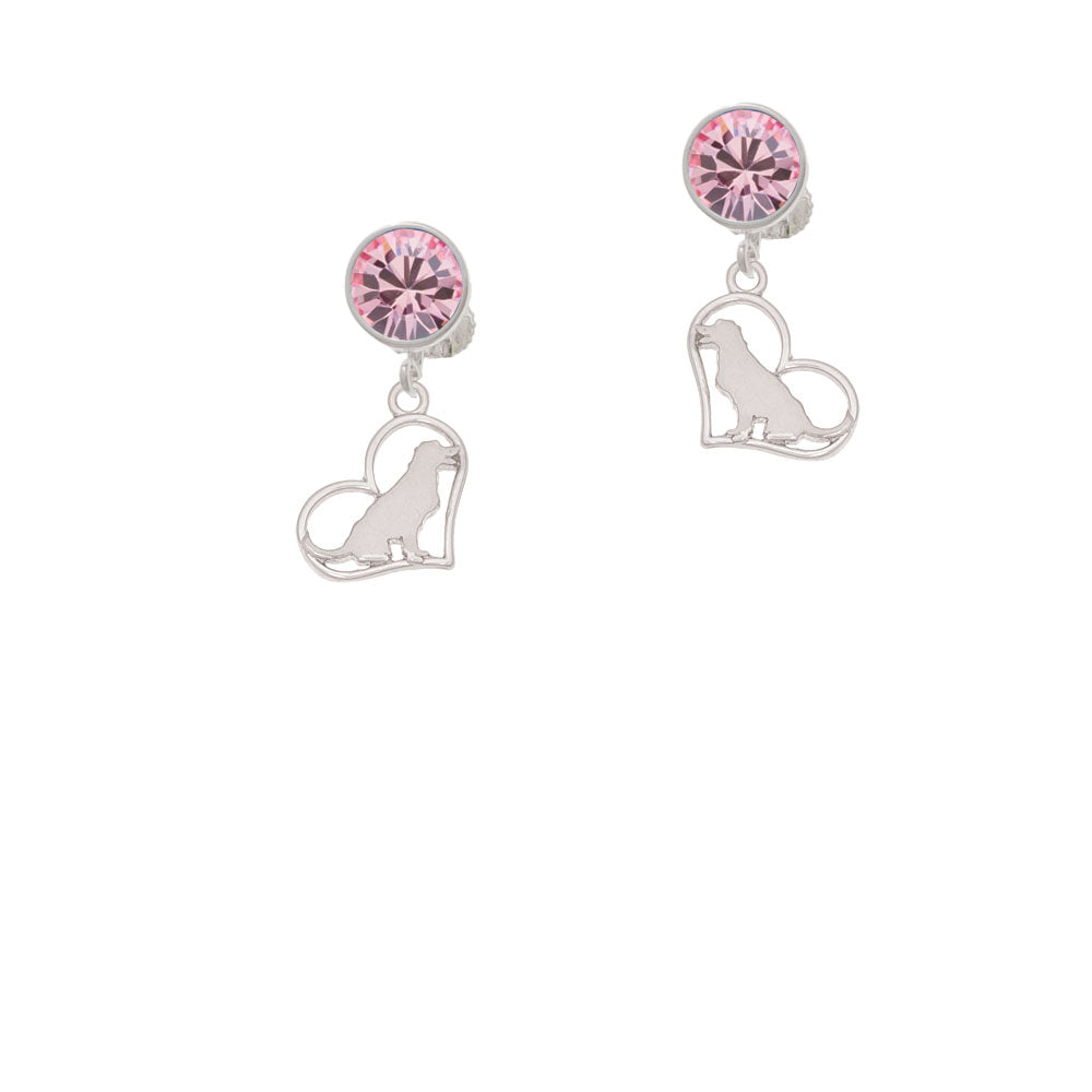 Labrador Silhouette Heart Crystal Clip On Earrings Image 4