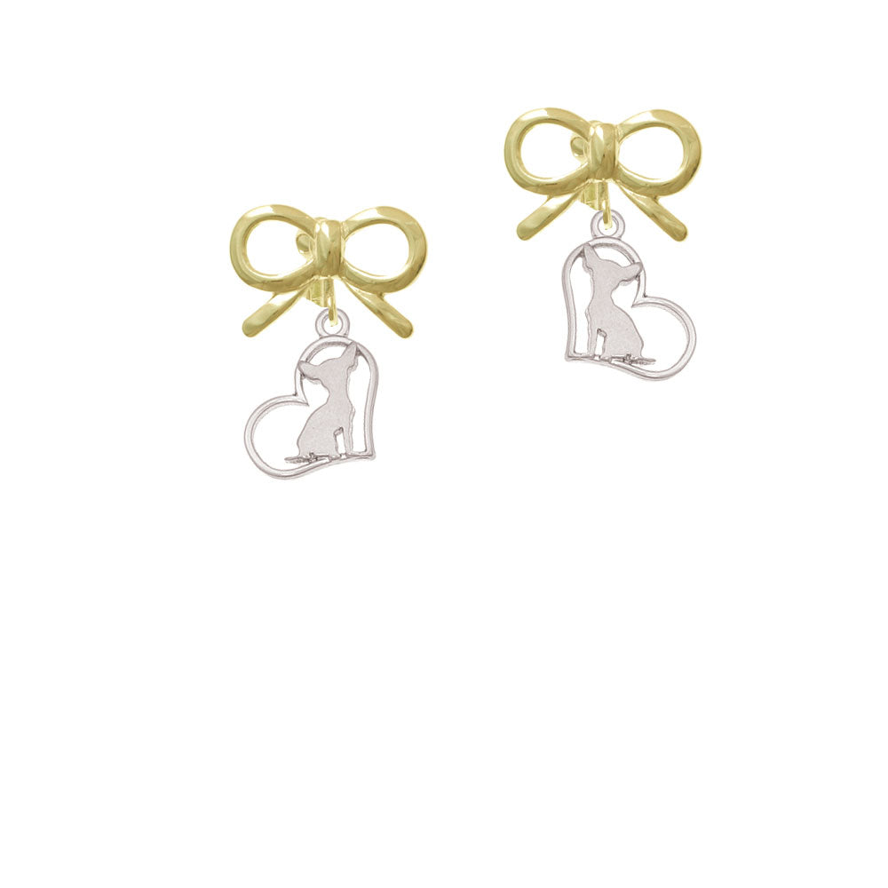 Chihuahua Silhouette Heart Crystal Clip On Earrings Image 10