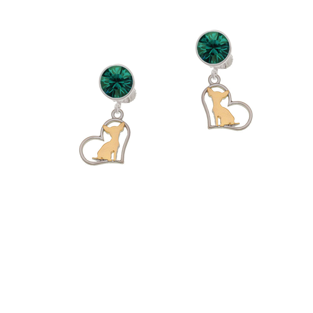 Two Tone Chihuahua Silhouette Heart Crystal Clip On Earrings Image 6