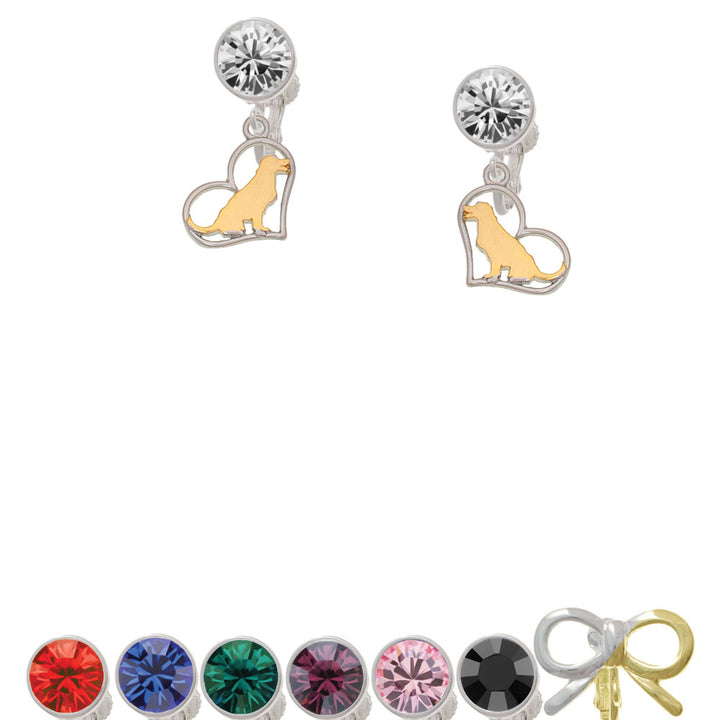 Two Tone Labrador Silhouette Heart Crystal Clip On Earrings Image 1