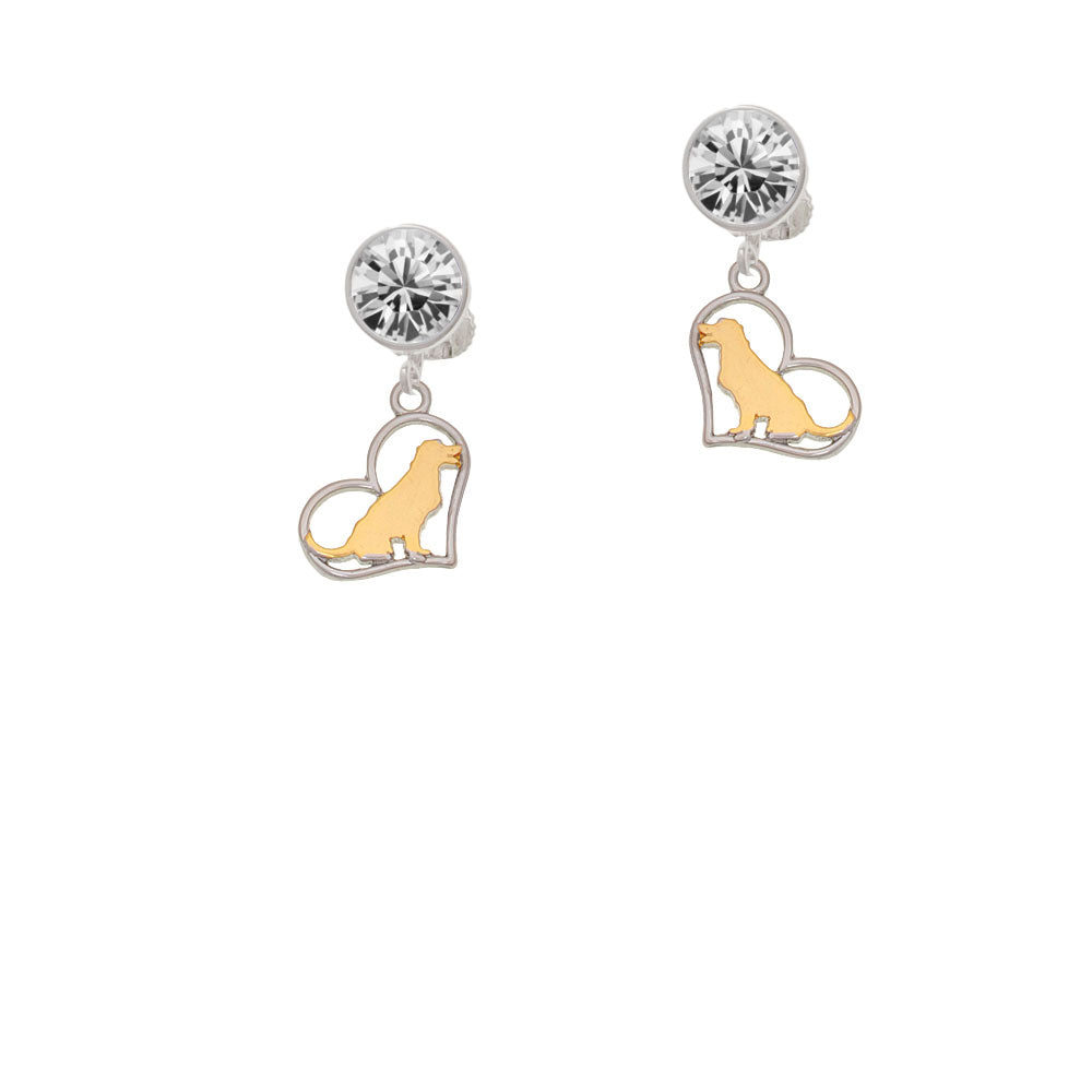 Two Tone Labrador Silhouette Heart Crystal Clip On Earrings Image 2