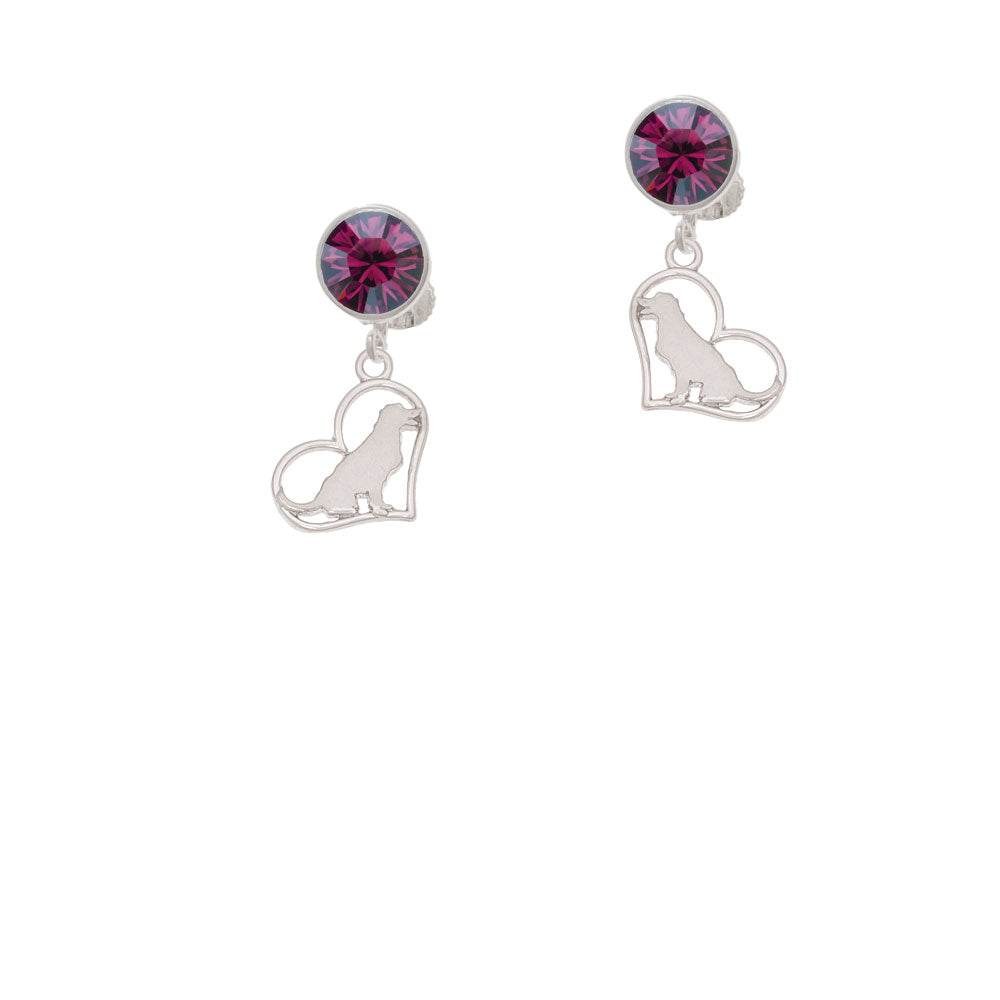 Labrador Silhouette Heart Crystal Clip On Earrings Image 8