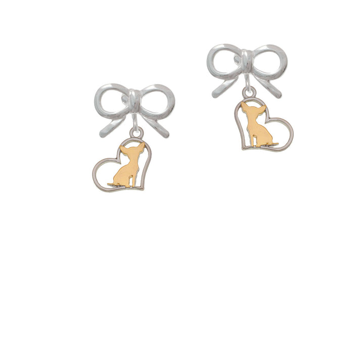 Two Tone Chihuahua Silhouette Heart Crystal Clip On Earrings Image 9