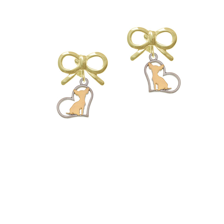 Two Tone Chihuahua Silhouette Heart Crystal Clip On Earrings Image 10