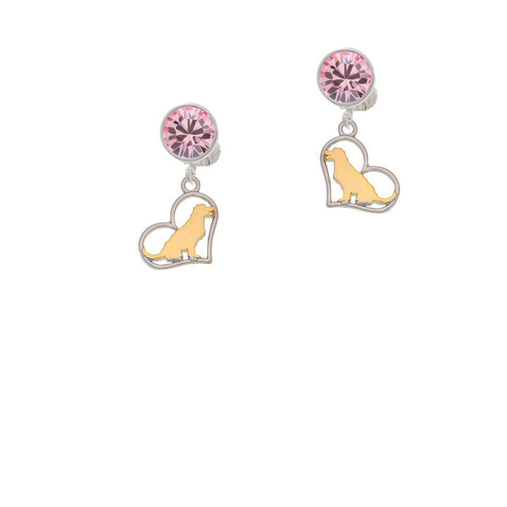 Two Tone Labrador Silhouette Heart Crystal Clip On Earrings Image 4