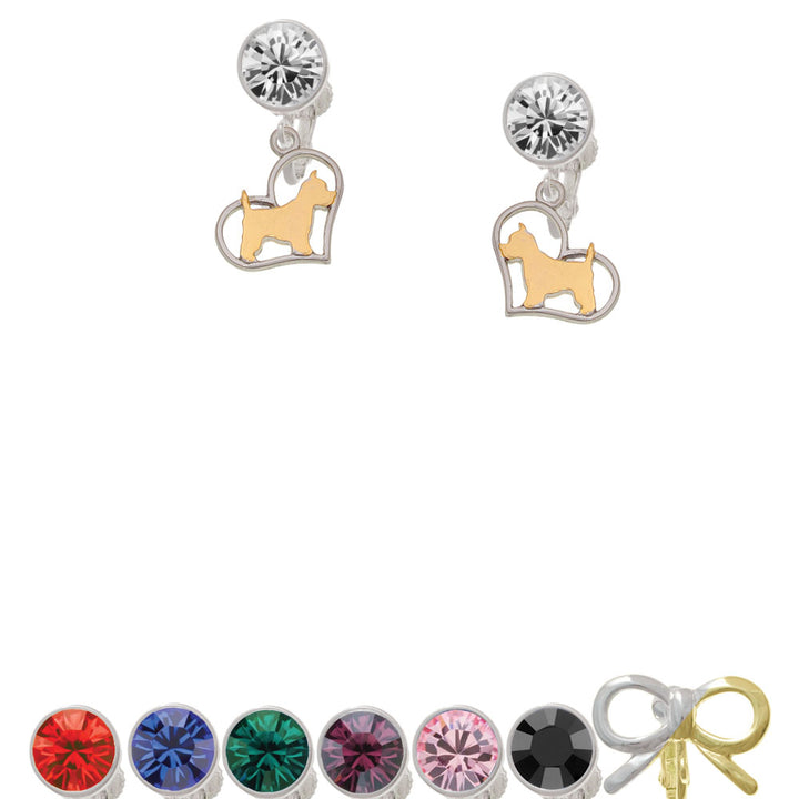 Two Tone Westie Silhouette Heart Crystal Clip On Earrings Image 1