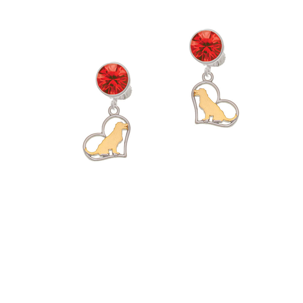 Two Tone Labrador Silhouette Heart Crystal Clip On Earrings Image 4