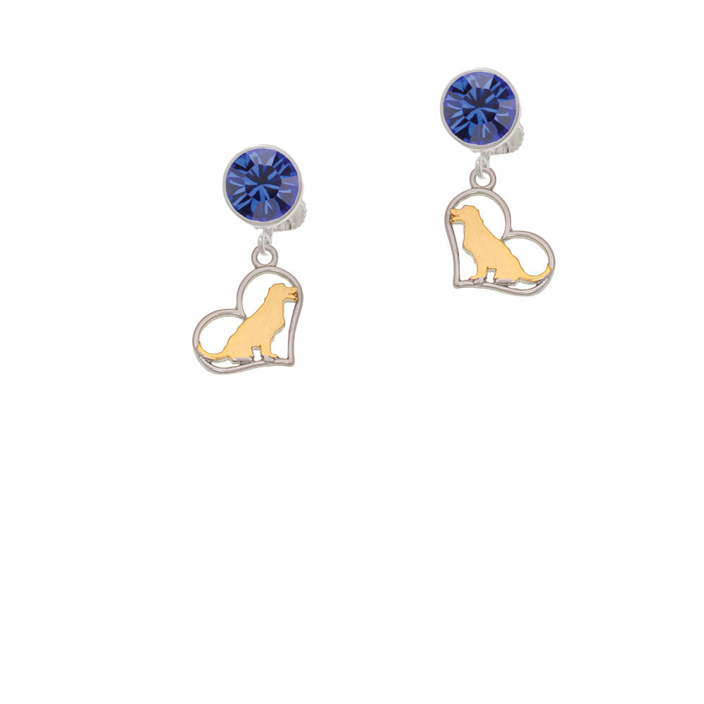 Two Tone Labrador Silhouette Heart Crystal Clip On Earrings Image 7