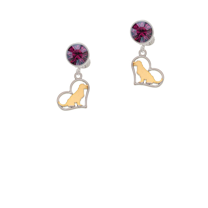 Two Tone Labrador Silhouette Heart Crystal Clip On Earrings Image 8