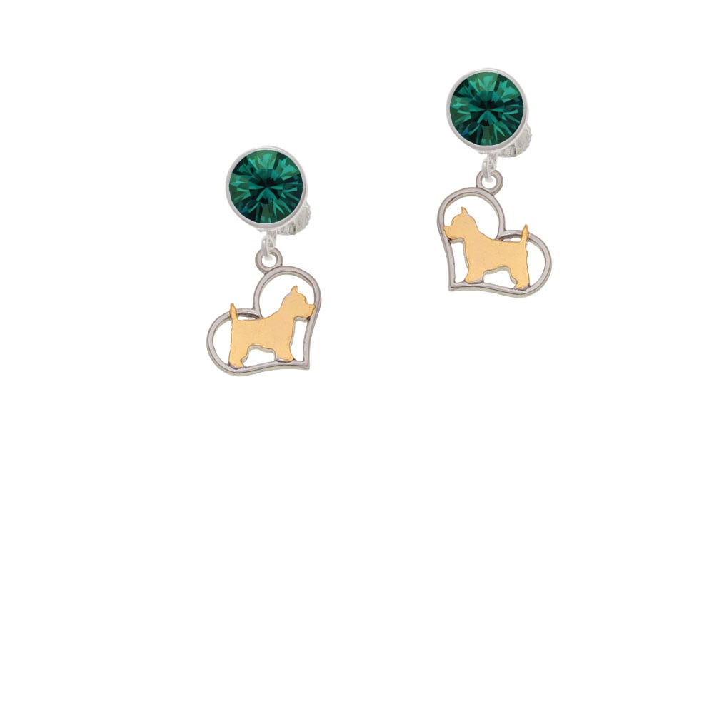 Two Tone Westie Silhouette Heart Crystal Clip On Earrings Image 6