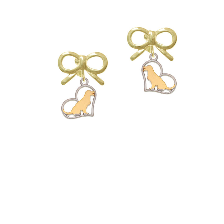 Two Tone Labrador Silhouette Heart Crystal Clip On Earrings Image 10