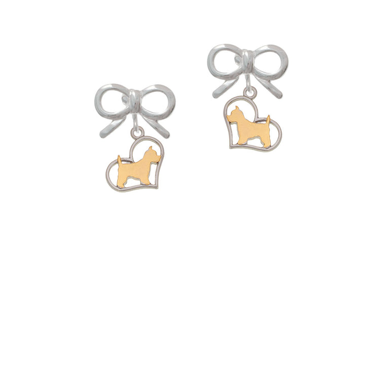 Two Tone Westie Silhouette Heart Crystal Clip On Earrings Image 9