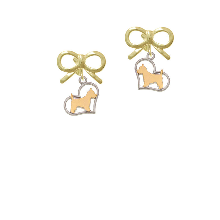 Two Tone Westie Silhouette Heart Crystal Clip On Earrings Image 10