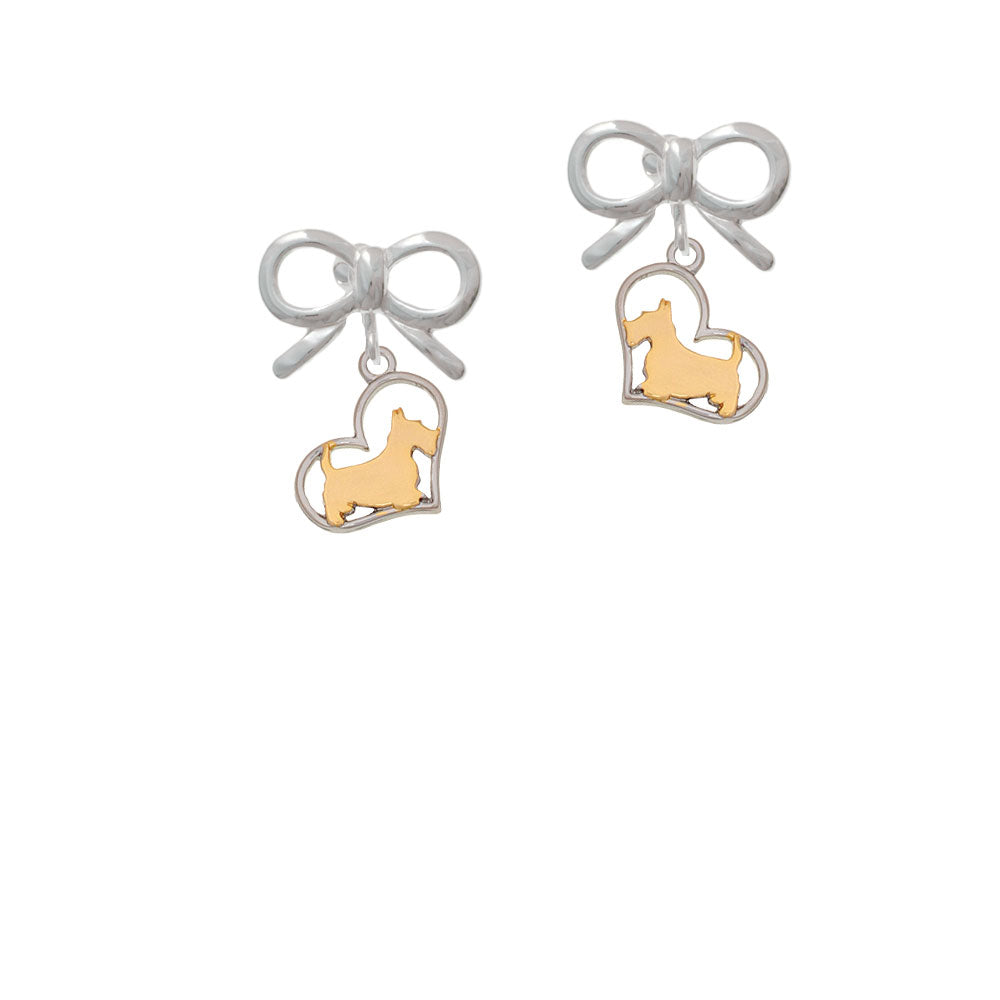 Two Tone Scottie Dog Silhouette Heart Crystal Clip On Earrings Image 9