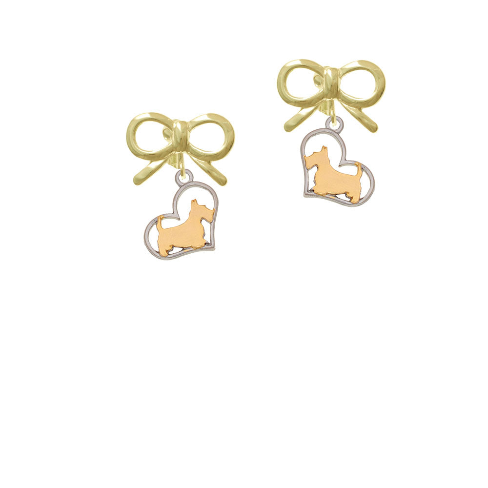 Two Tone Scottie Dog Silhouette Heart Crystal Clip On Earrings Image 10