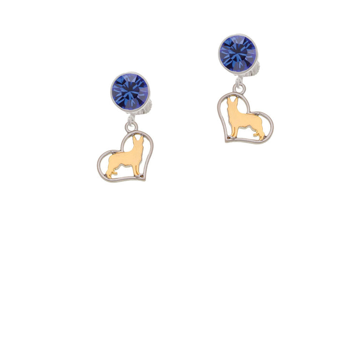 Two Tone German Shepard Silhouette Heart Crystal Clip On Earrings Image 7