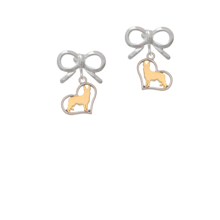 Two Tone German Shepard Silhouette Heart Crystal Clip On Earrings Image 9