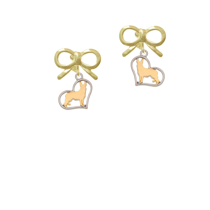 Two Tone German Shepard Silhouette Heart Crystal Clip On Earrings Image 10