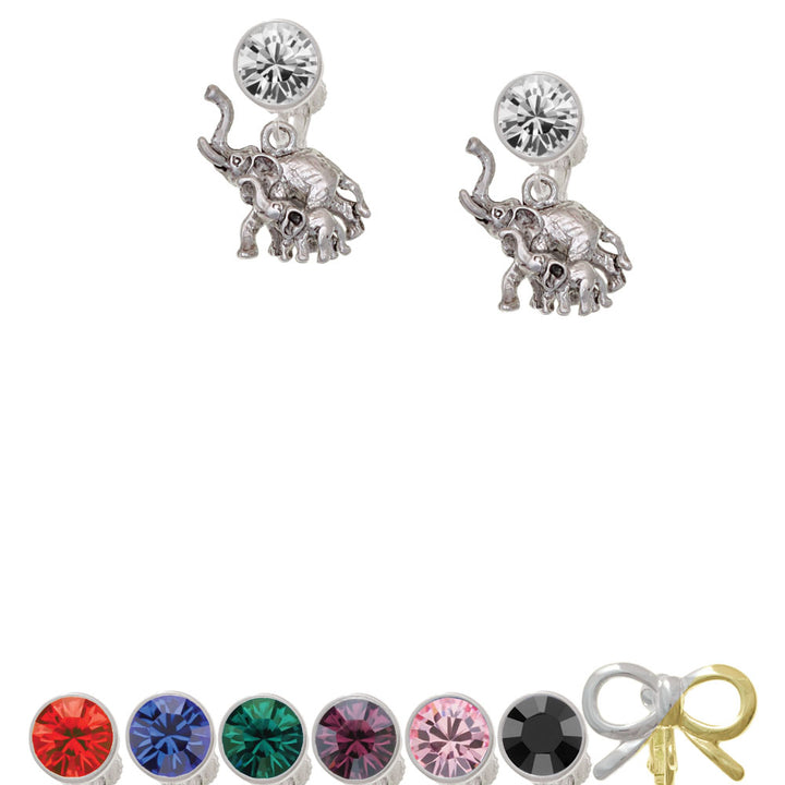 Elephant with Baby Crystal Clip On Earrings Image 1