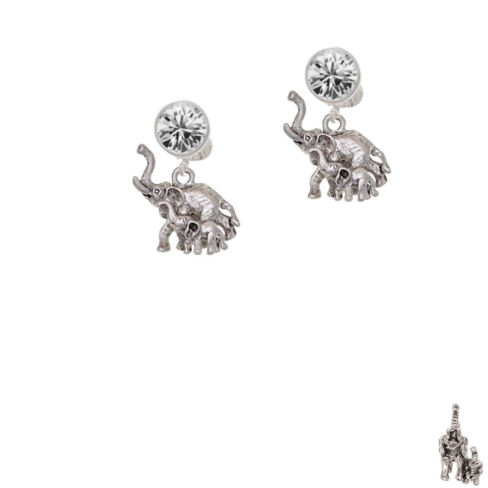 Elephant with Baby Crystal Clip On Earrings Image 2