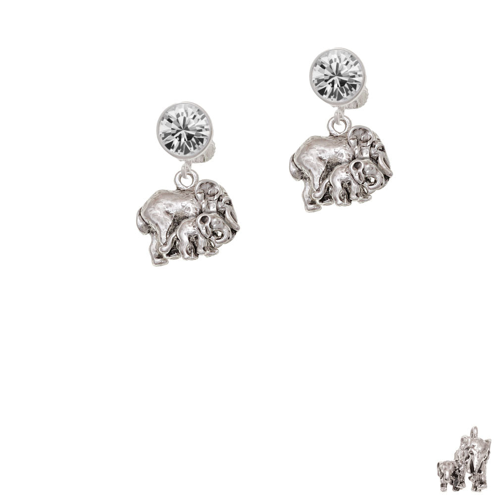 Loved Elephant with Baby Crystal Clip On Earrings Image 2