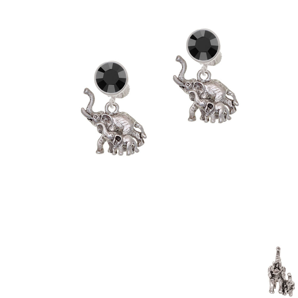 Elephant with Baby Crystal Clip On Earrings Image 3